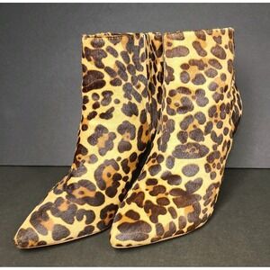 Joie Leopard Calf Hair Ankle Boots Size 39 (US 8.5–9) Pointed Toe Stiletto EUC